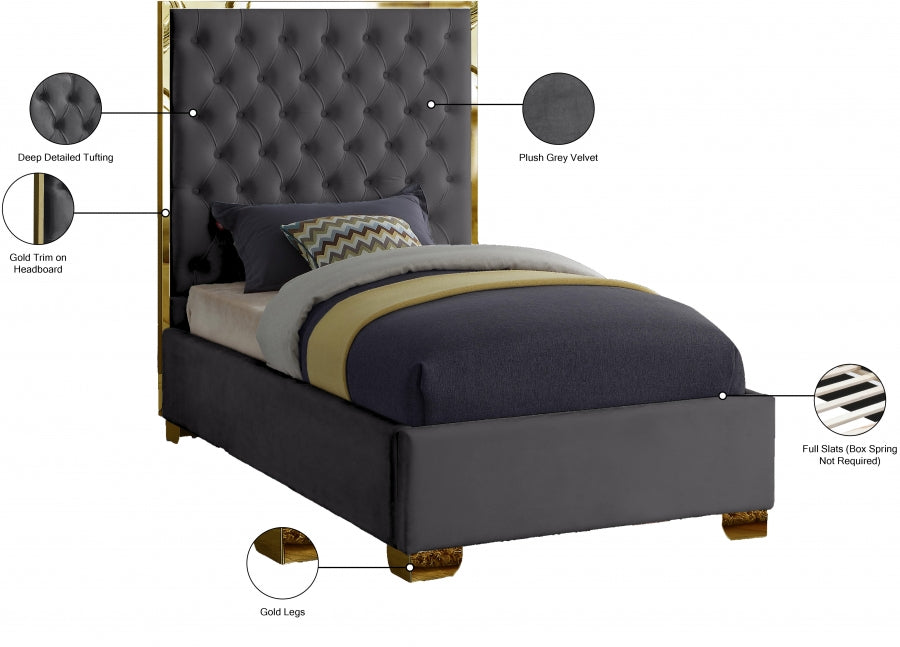 Lana Grey Velvet Twin Bed from Meridian - Luna Furniture