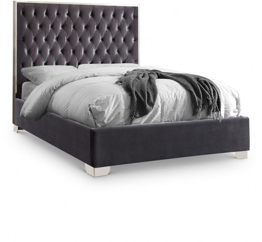 Lexi Grey Velvet Full Bed from Meridian - Luna Furniture