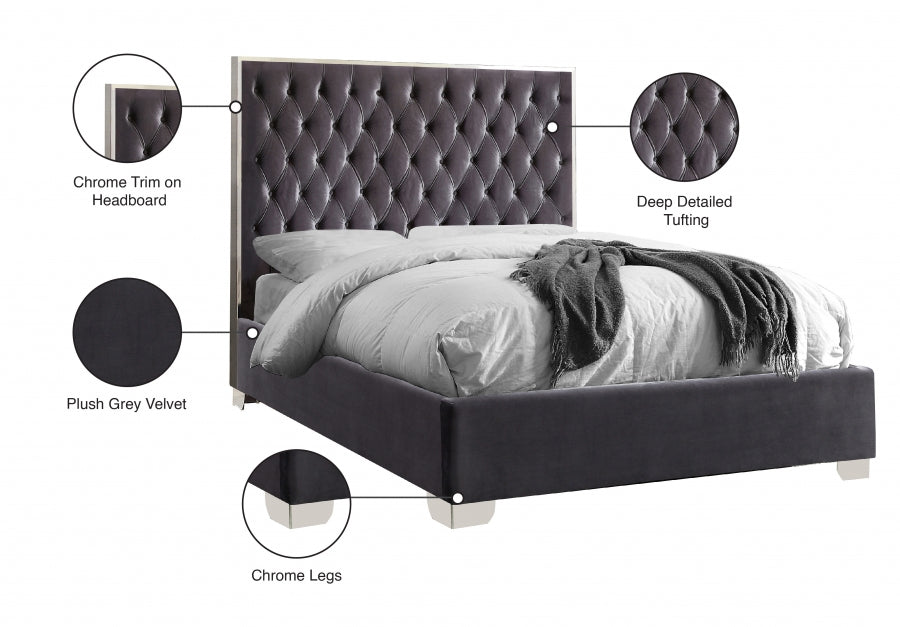 Lexi Grey Velvet King Bed from Meridian - Luna Furniture