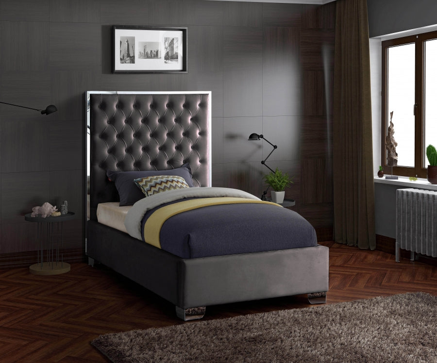 Lexi Grey Velvet Twin Bed from Meridian - Luna Furniture