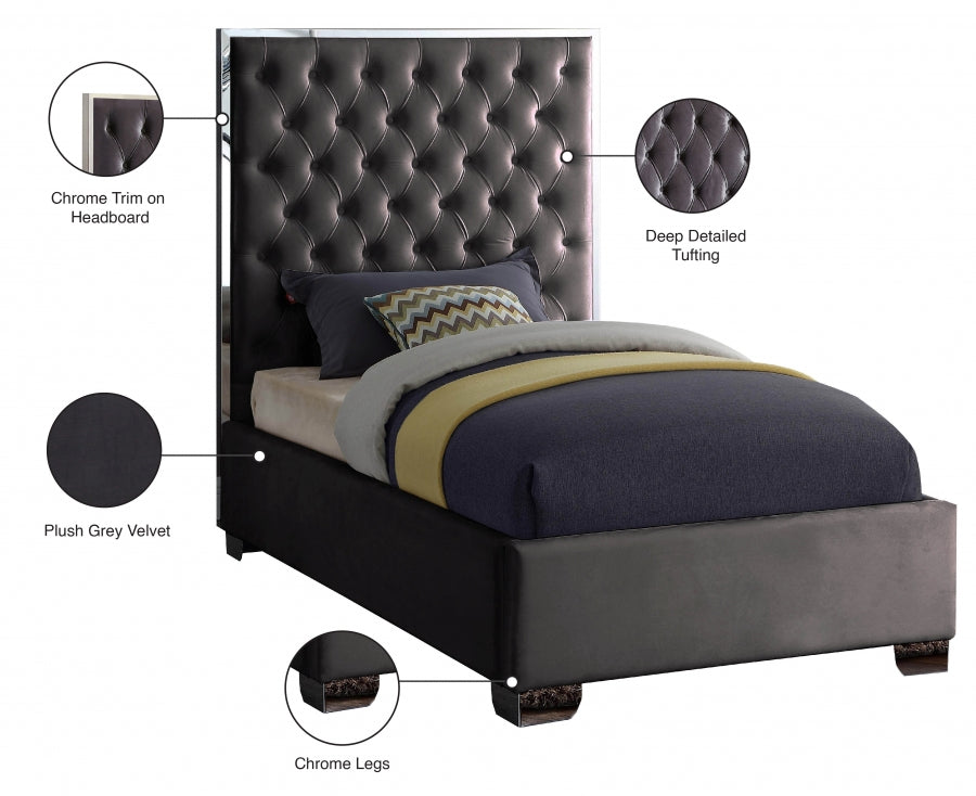 Lexi Grey Velvet Twin Bed from Meridian - Luna Furniture