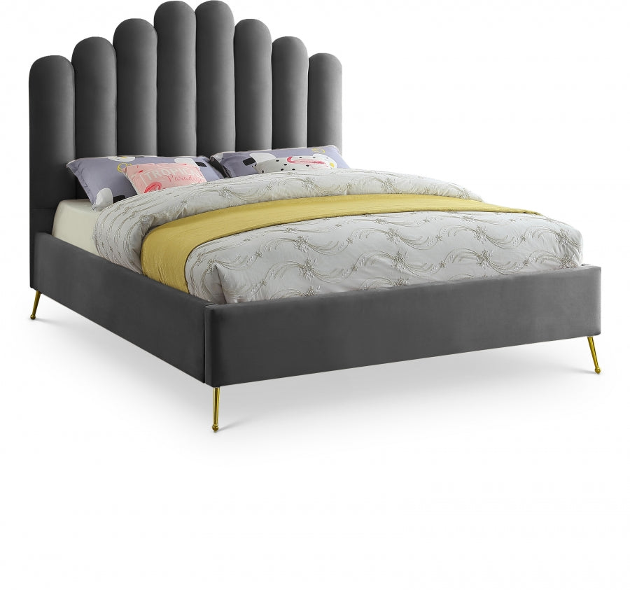 Lily Grey Velvet Queen Bed from Meridian - Luna Furniture