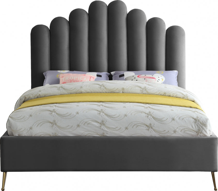 Lily Grey Velvet Queen Bed from Meridian - Luna Furniture