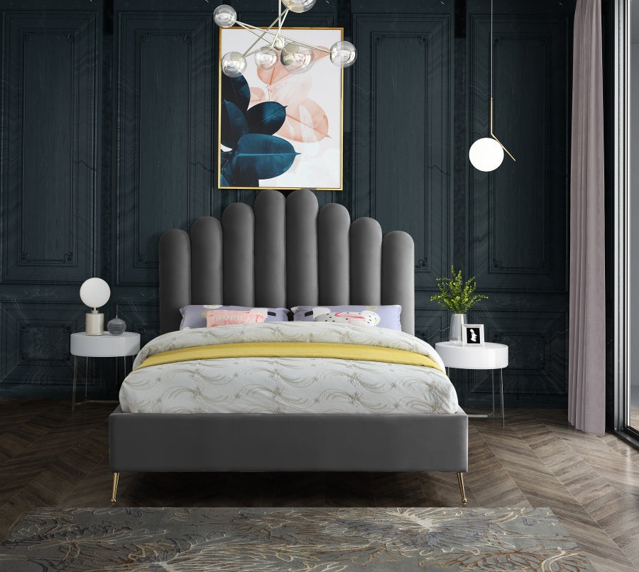 Lily Grey Velvet Queen Bed from Meridian - Luna Furniture