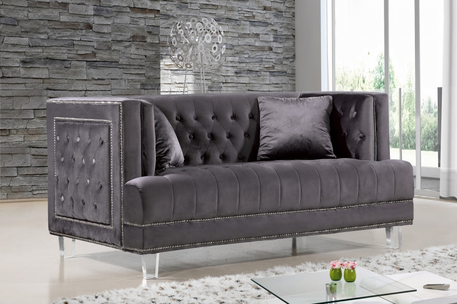 Lucas Grey Velvet Loveseat from Meridian - Luna Furniture