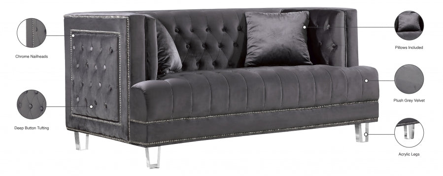 Lucas Grey Velvet Loveseat from Meridian - Luna Furniture