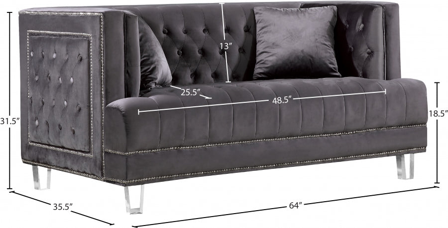 Lucas Grey Velvet Loveseat from Meridian - Luna Furniture