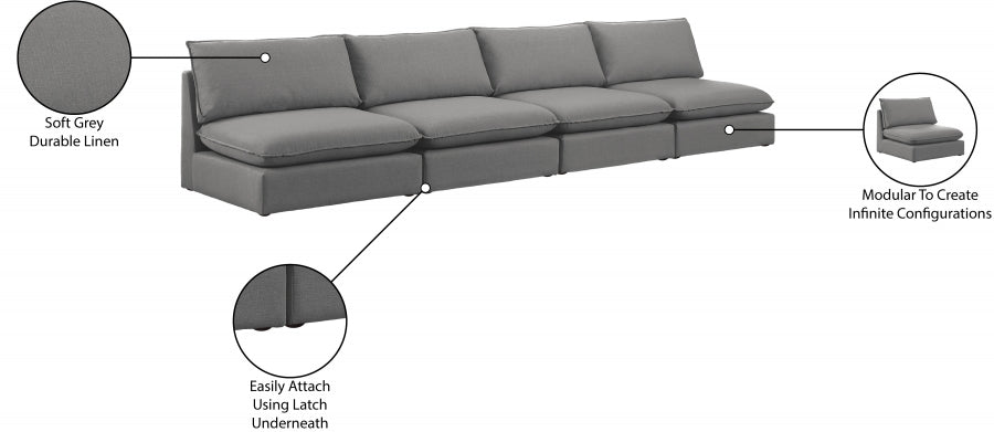 Mackenzie Grey Linen Textured 160" Modular Sofa from Meridian - Luna Furniture