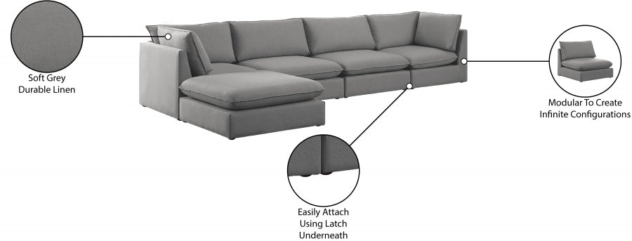 Mackenzie Grey Linen Textured Modular Sectional from Meridian - Luna Furniture