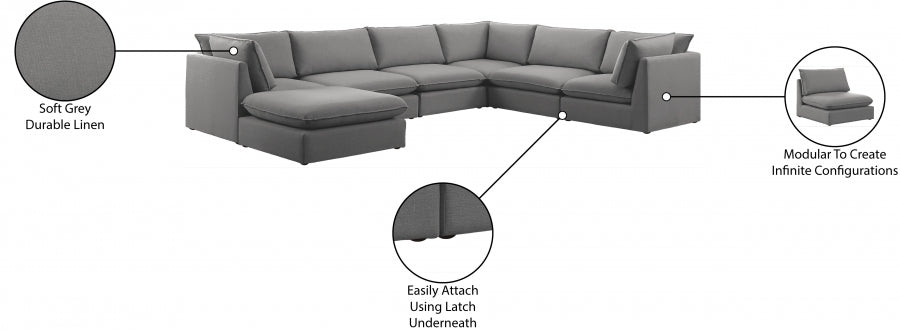 Mackenzie Grey Linen Textured Modular Sectional from Meridian - Luna Furniture