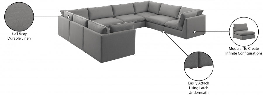 Mackenzie Grey Linen Textured Modular Sectional from Meridian - Luna Furniture