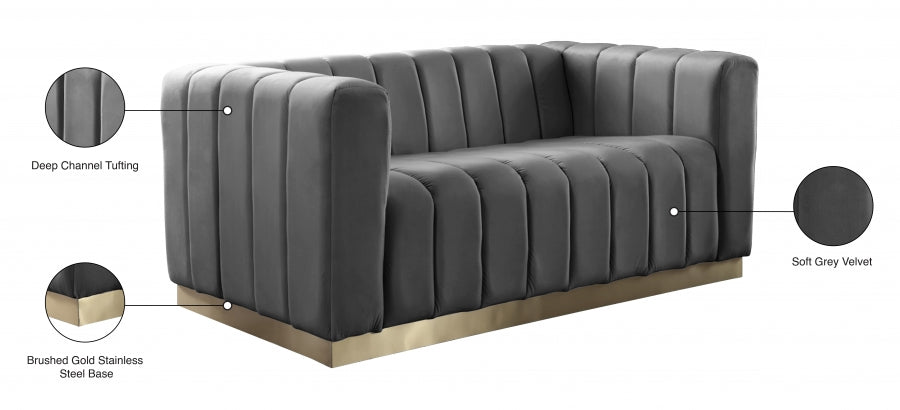 Marlon Grey Velvet Loveseat from Meridian - Luna Furniture