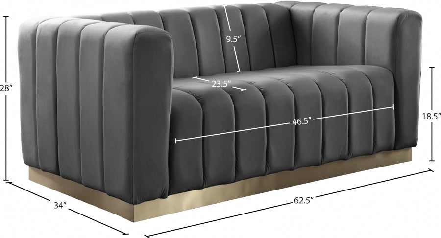 Marlon Grey Velvet Loveseat from Meridian - Luna Furniture