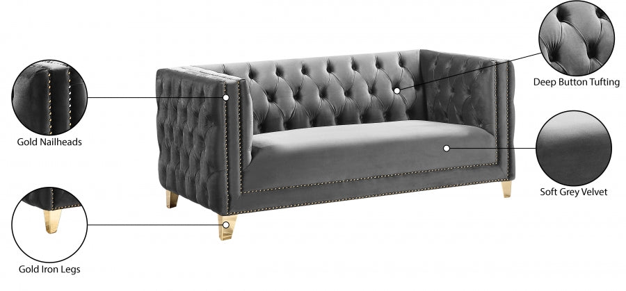 Michelle Grey Velvet Loveseat from Meridian - Luna Furniture