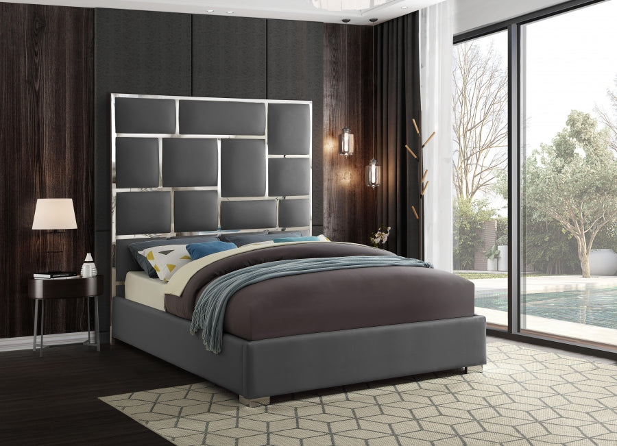 Milan Grey Faux Leather King Bed from Meridian - Luna Furniture