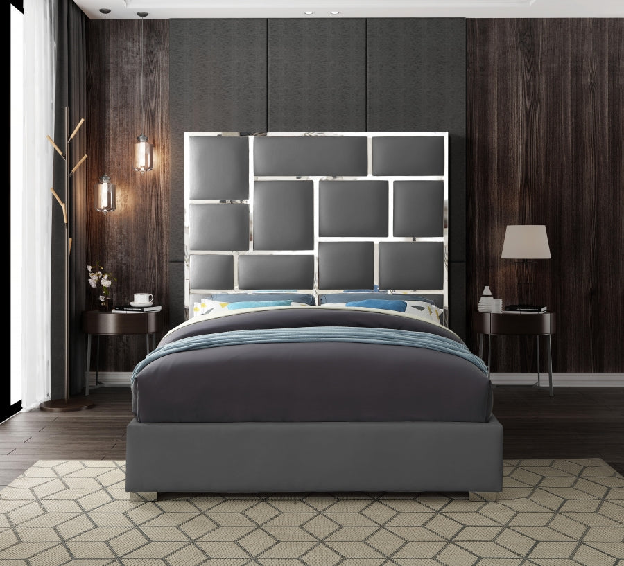 Milan Grey Faux Leather King Bed from Meridian - Luna Furniture