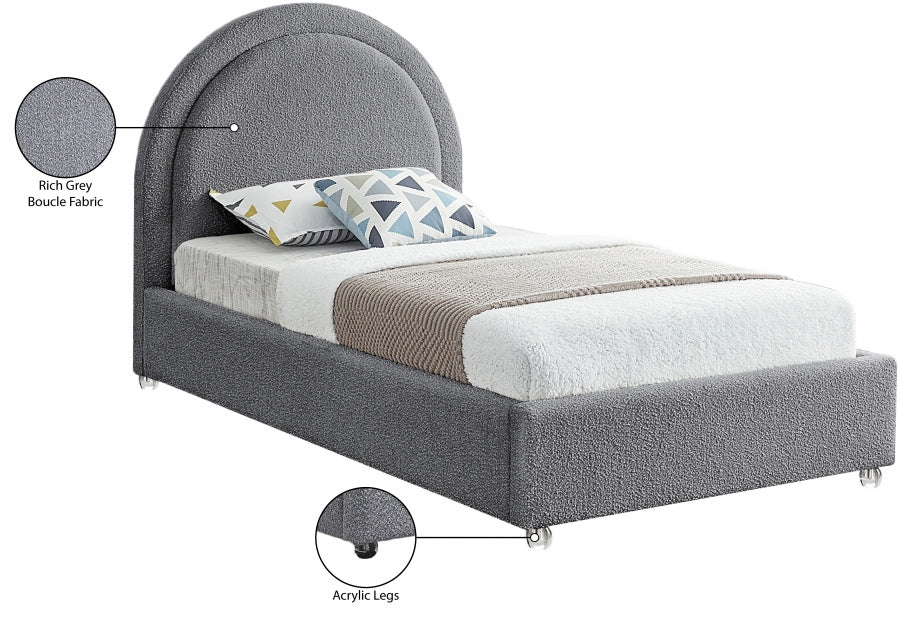 Milo Grey Boucle Fabric Twin Bed from Meridian - Luna Furniture