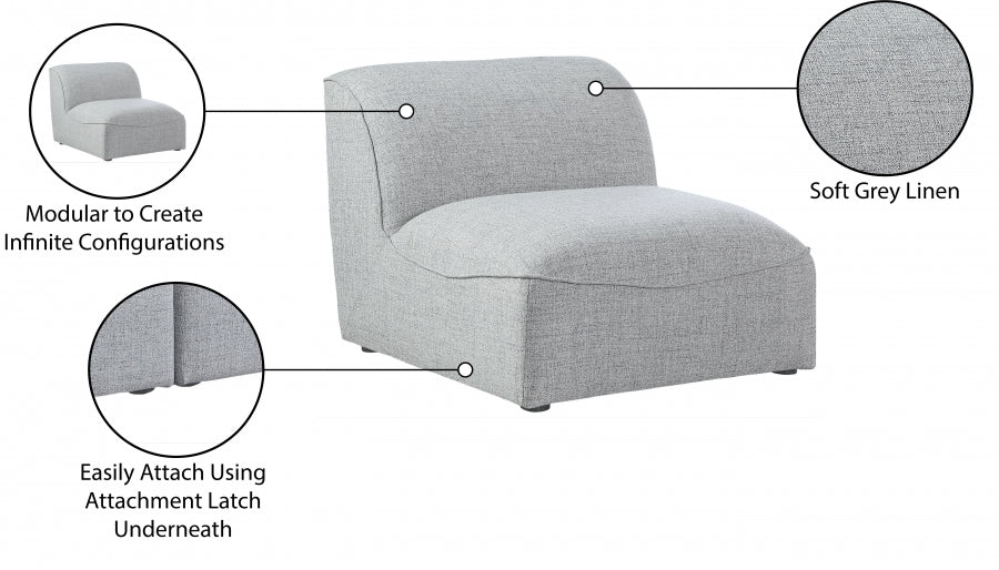 Miramar Grey Modular Armless Chair from Meridian - Luna Furniture