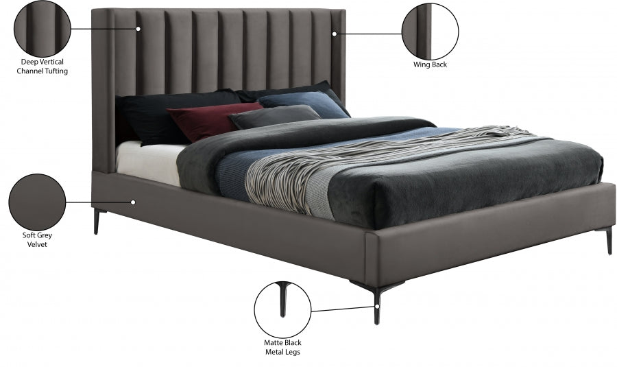 Nadia Grey Velvet Full Bed from Meridian - Luna Furniture