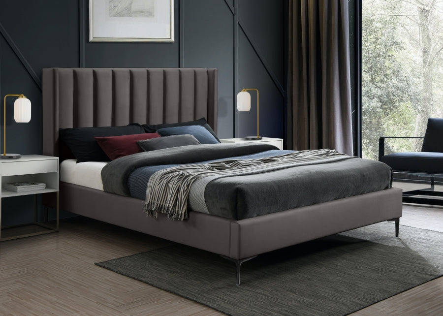 Nadia Grey Velvet Full Bed from Meridian - Luna Furniture