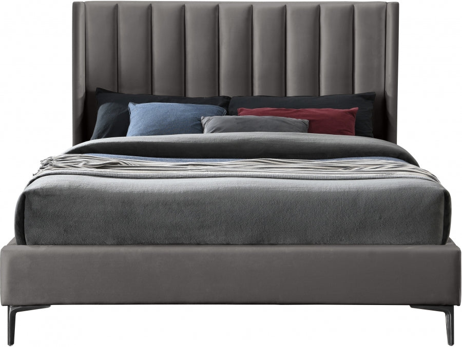 Nadia Grey Velvet Full Bed from Meridian - Luna Furniture