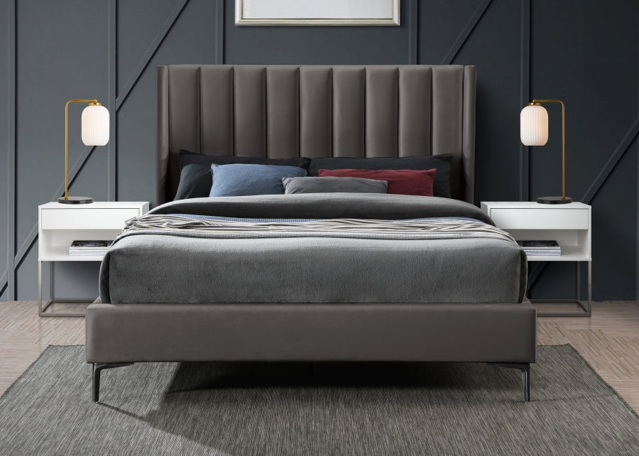 Nadia Grey Velvet Full Bed from Meridian - Luna Furniture