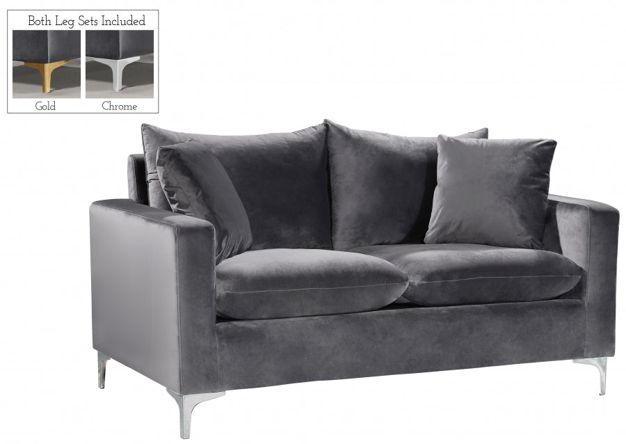 Naomi Grey Velvet Loveseat from Meridian - Luna Furniture