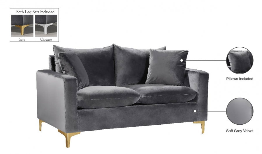 Naomi Grey Velvet Loveseat from Meridian - Luna Furniture