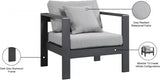 Nizuc Grey Outdoor Patio Aluminum Modular Arm Chair from Meridian - Luna Furniture