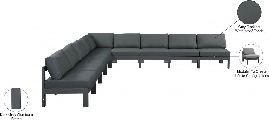 Nizuc Grey Outdoor Patio Aluminum Modular Sectional from Meridian - Luna Furniture