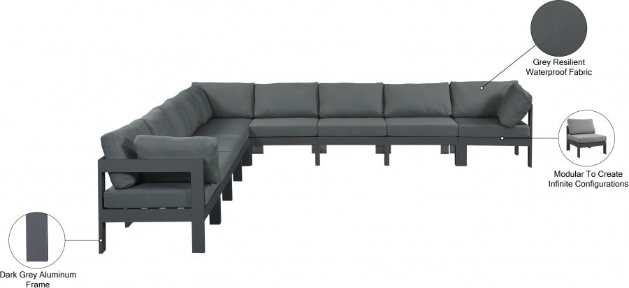 Nizuc Grey Outdoor Patio Aluminum Modular Sectional from Meridian - Luna Furniture