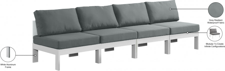 Nizuc Grey Outdoor Patio Aluminum Modular Sofa from Meridian - Luna Furniture