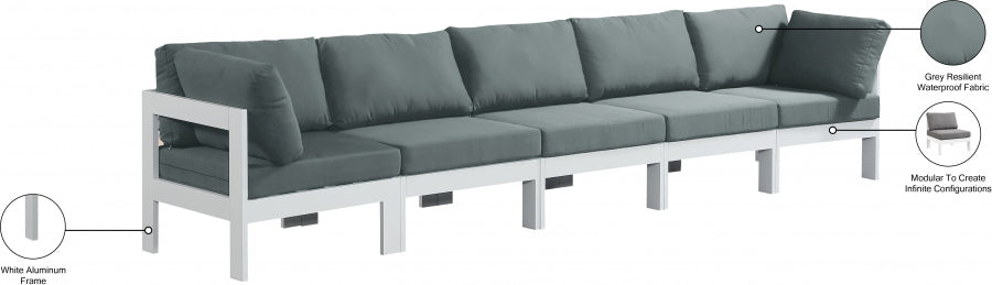 Nizuc Grey Outdoor Patio Aluminum Modular Sofa from Meridian - Luna Furniture