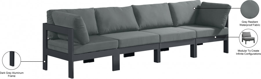 Nizuc Grey Outdoor Patio Aluminum Modular Sofa from Meridian - Luna Furniture