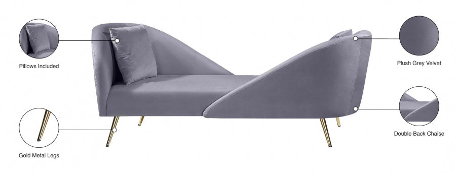 Nolan Grey Velvet Chaise from Meridian - Luna Furniture