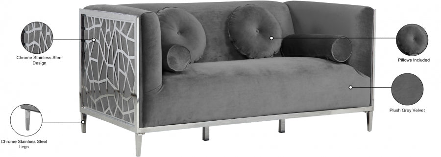 Opal Grey Velvet Loveseat from Meridian - Luna Furniture