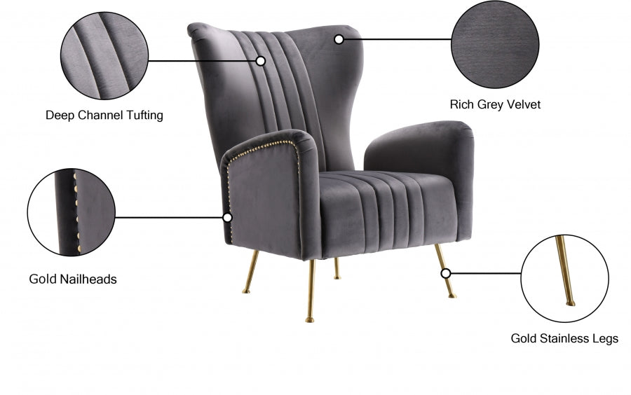 Opera Grey Velvet Accent Chair from Meridian - Luna Furniture