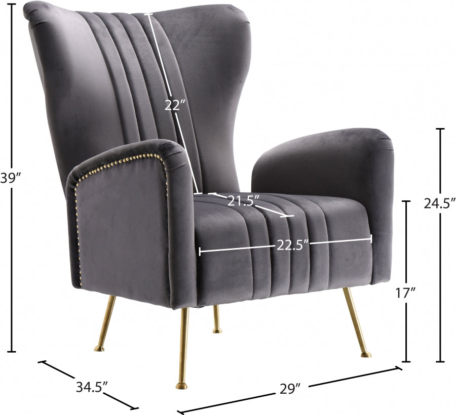 Opera Grey Velvet Accent Chair from Meridian - Luna Furniture