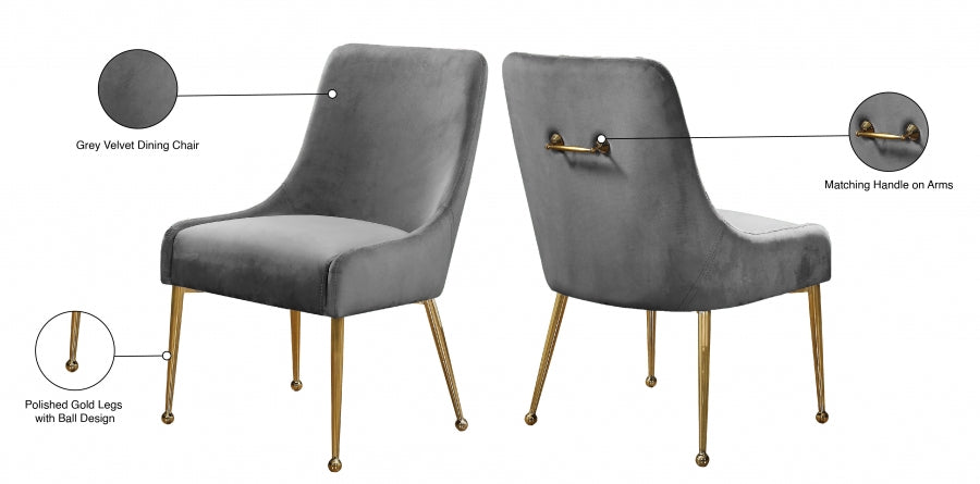 Owen Grey Velvet Dining Chair, Set of 2 from Meridian - Luna Furniture