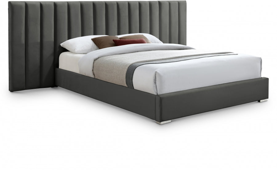 Pablo Grey Velvet Queen Bed from Meridian - Luna Furniture