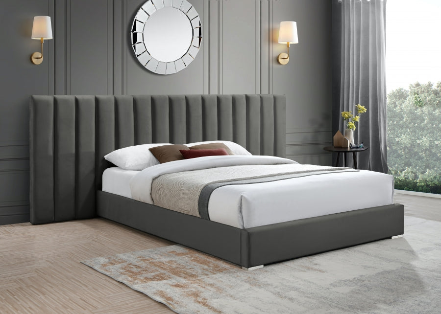 Pablo Grey Velvet Queen Bed from Meridian - Luna Furniture