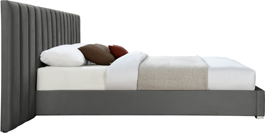 Pablo Grey Velvet Queen Bed from Meridian - Luna Furniture