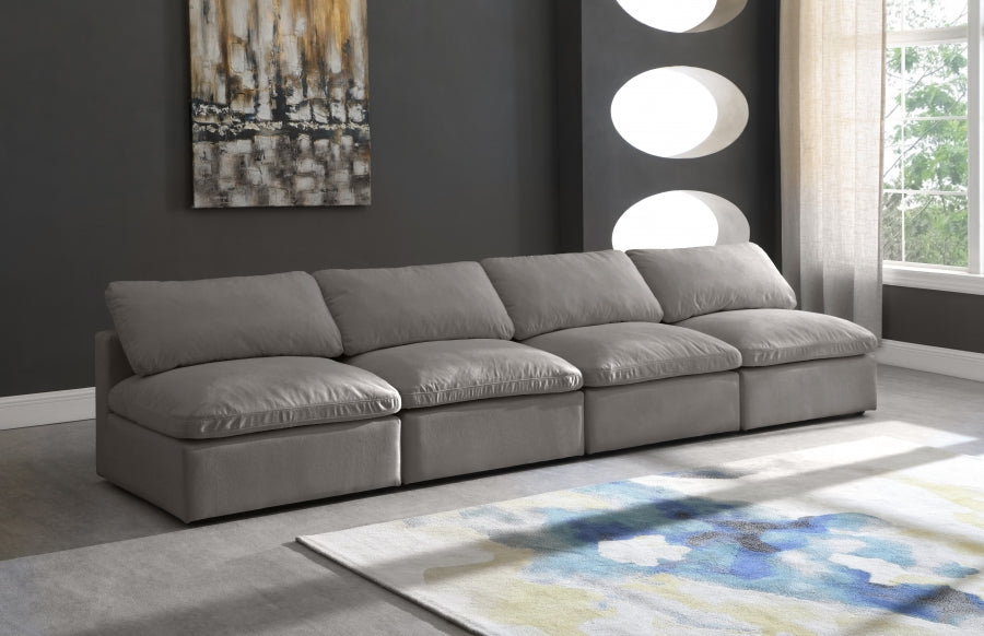 Plush Grey Velvet Standard Modular Down Filled Cloud-Like Comfort Overstuffed 140" Armless Sofa from Meridian - Luna Furniture