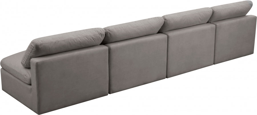 Plush Grey Velvet Standard Modular Down Filled Cloud-Like Comfort Overstuffed 140" Armless Sofa from Meridian - Luna Furniture