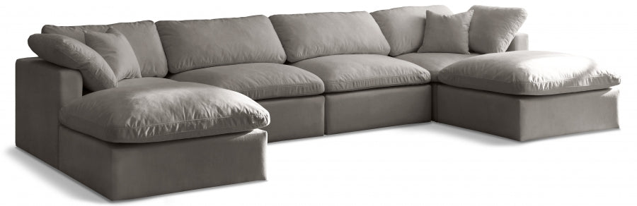 Plush Grey Velvet Standard Modular Down Filled Cloud-Like Comfort Overstuffed Reversible Sectional from Meridian - Luna Furniture