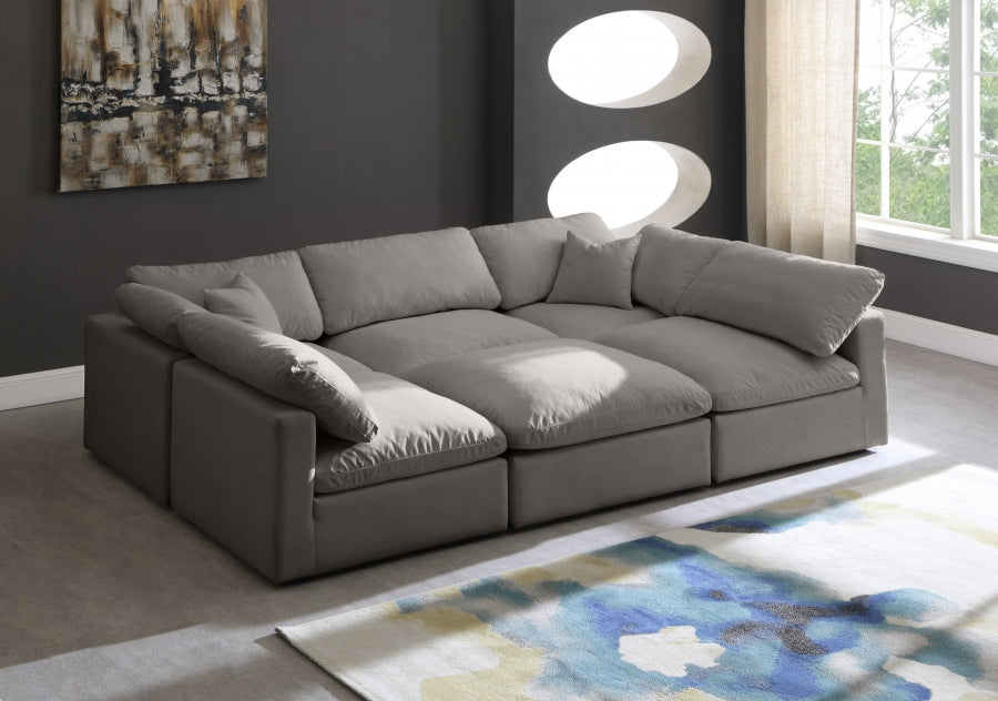 Plush Grey Velvet Standard Modular Down Filled Cloud-Like Comfort Overstuffed Reversible Sectional from Meridian - Luna Furniture