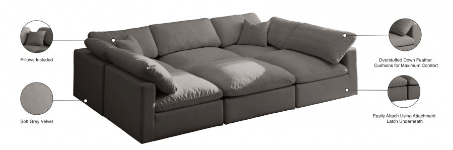 Plush Grey Velvet Standard Modular Down Filled Cloud-Like Comfort Overstuffed Reversible Sectional from Meridian - Luna Furniture