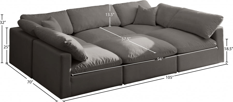 Plush Grey Velvet Standard Modular Down Filled Cloud-Like Comfort Overstuffed Reversible Sectional from Meridian - Luna Furniture