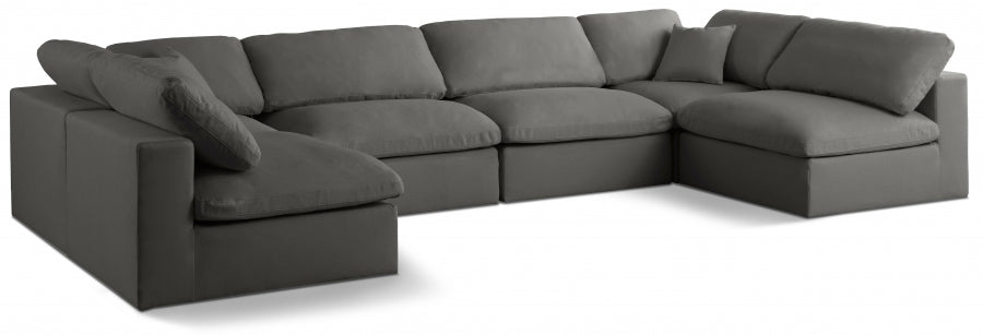 Plush Grey Velvet Standard Modular Down Filled Cloud-Like Comfort Overstuffed Reversible Sectional from Meridian - Luna Furniture