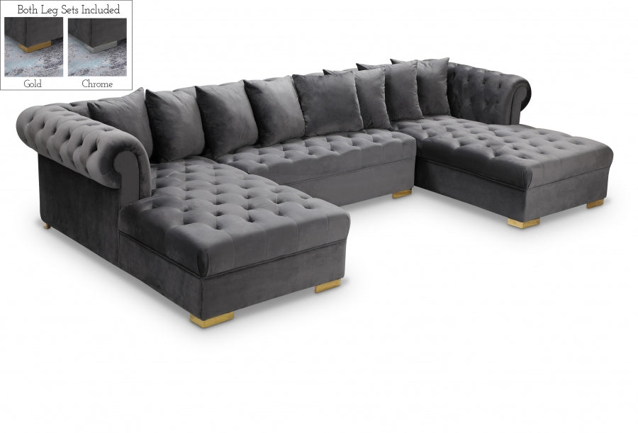 Presley Grey 3-Piece Velvet Sectional from Meridian - Luna Furniture